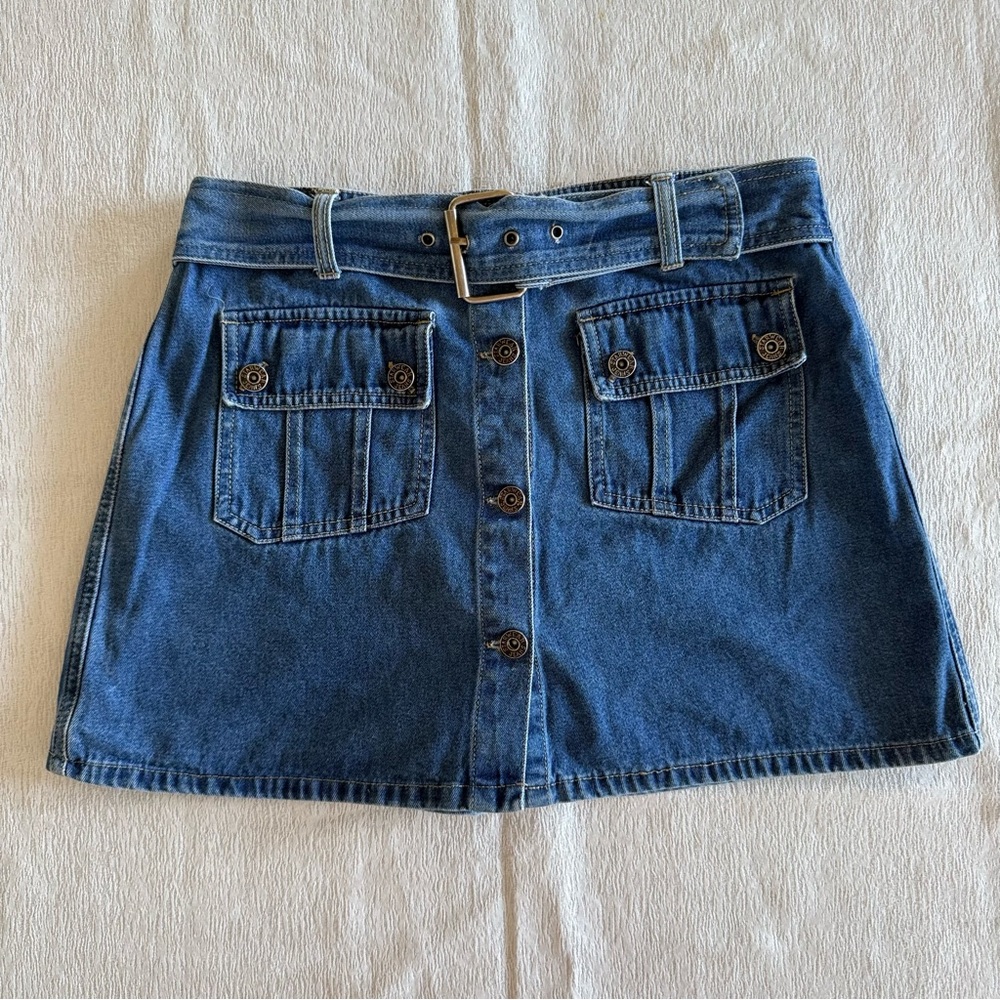 Womens Size 7/8 Denim Mini Skort Belted Cargo Pockets Y2K - Picture 1 of 13
